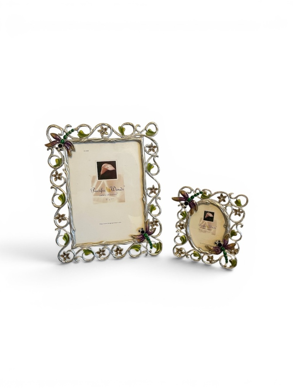 Pacific Winds Dragonfly Floral Silver Tone Picture Frame Set 5x7 2.5x3.5 Ornate